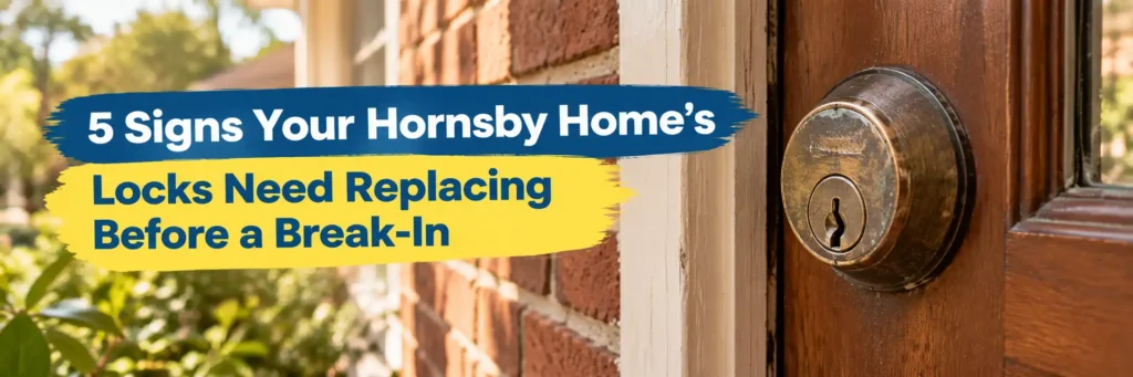 Worn front door deadbolt lock on a Hornsby home showing signs it may need replacing for better security.